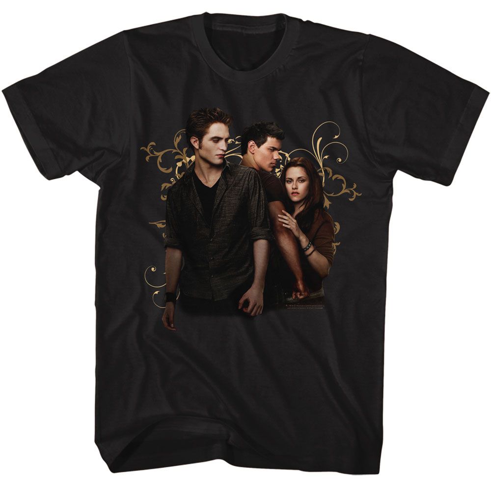 TWILIGHT-TWILIGHT EDWARD JACOB BELLA SWIRLS-BLACK ADULT S/S TSHIRT