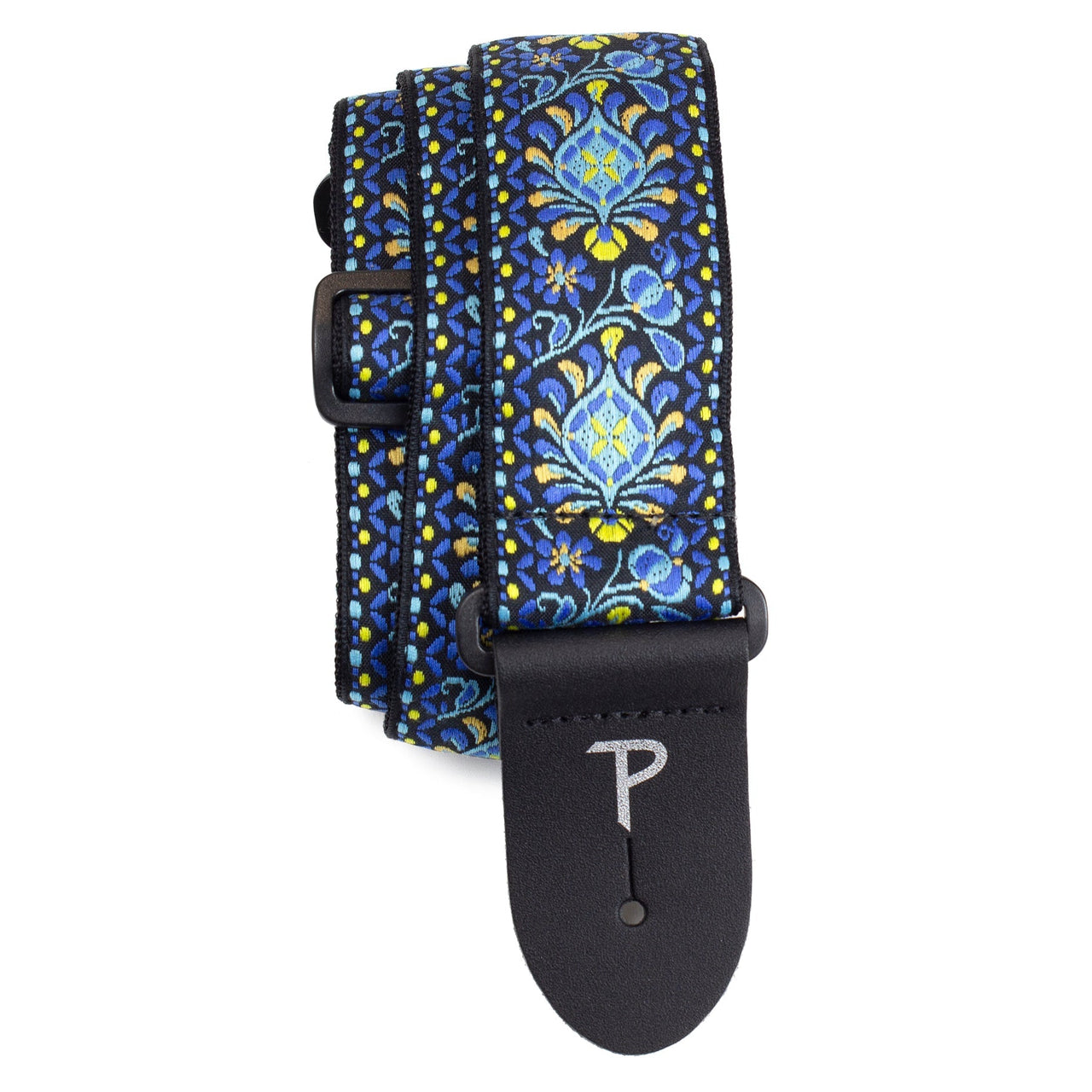 BLUE GEO FLORAL JACQUARD GUITAR STRAP