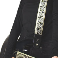 Thumbnail for BLACK ROSES ON WHITE JACQUARD GUITAR STRAP