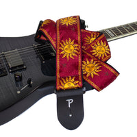 Thumbnail for GOLD CELESTIAL ON BURGUNDY JACQUARD GUITAR STRAP