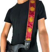 Thumbnail for GOLD CELESTIAL ON BURGUNDY JACQUARD GUITAR STRAP