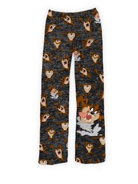 Thumbnail for Tasmanian Devil pajama pants featuring an all-over print of Taz in various poses on a dark patterned background – Warner Bros. Discovery official merchandise.