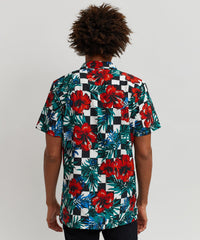 Thumbnail for Floral Check Viscose Button-Down Short Sleeve Short