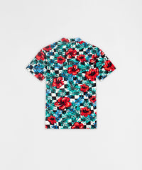 Thumbnail for Floral Check Viscose Button-Down Short Sleeve Short