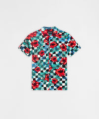 Thumbnail for Floral Check Viscose Button-Down Short Sleeve Short