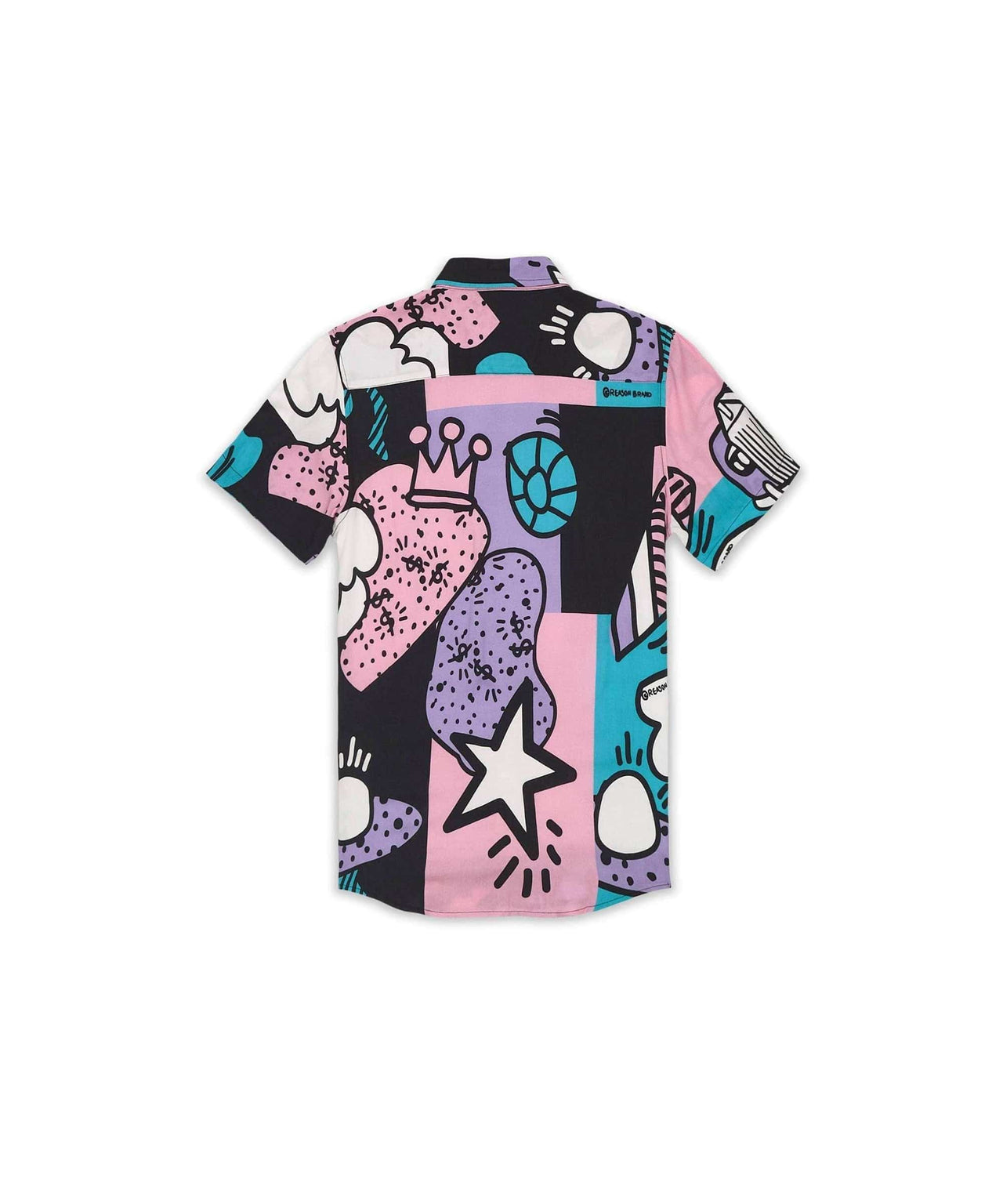 Retro Pop Art Viscose Button-Down Short Sleeve Shirt