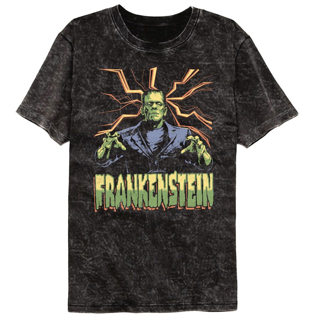 UNIVERSAL MONSTERS-UNIVERSAL MONSTERS FRANK LIGHTNING BG-MINERAL WASH BLACK ADULT S/S TSHIRT