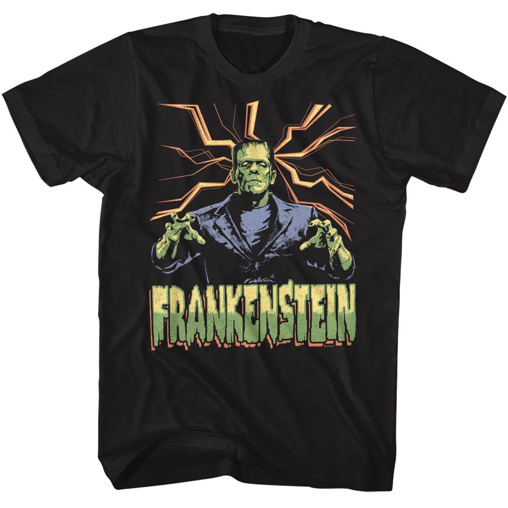 UNIVERSAL MONSTERS-UNIVERSAL MONSTERS FRANKENSTEIN LIGHTNING BG-BLACK ADULT S/S TSHIRT