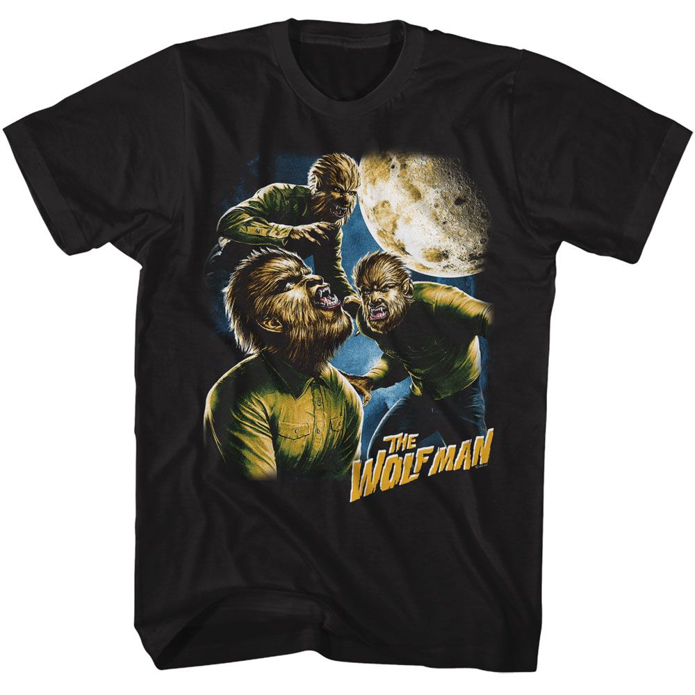UNIVERSAL MONSTERS-UNIVERSAL MONSTERS THREE WOLFMAN MOON-BLACK ADULT S/S TSHIRT