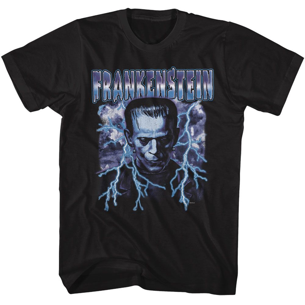 UNIVERSAL MONSTERS-UNIVERSAL MONSTERS FRANKENSTEIN LIGHTNING-BLACK ADULT S/S TSHIRT
