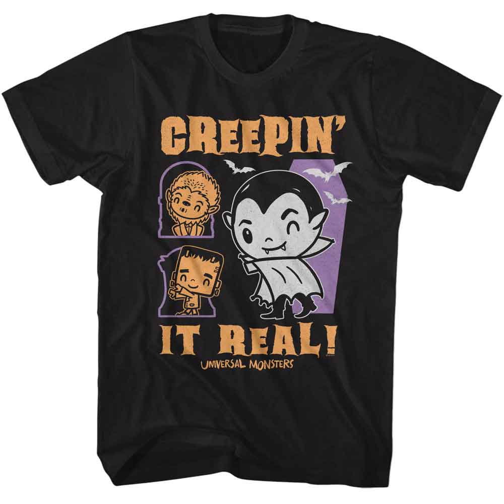 UNIVERSAL MONSTERS-UNIVERSAL MONSTERS CREEPIN IT REAL-BLACK ADULT S/S TSHIRT