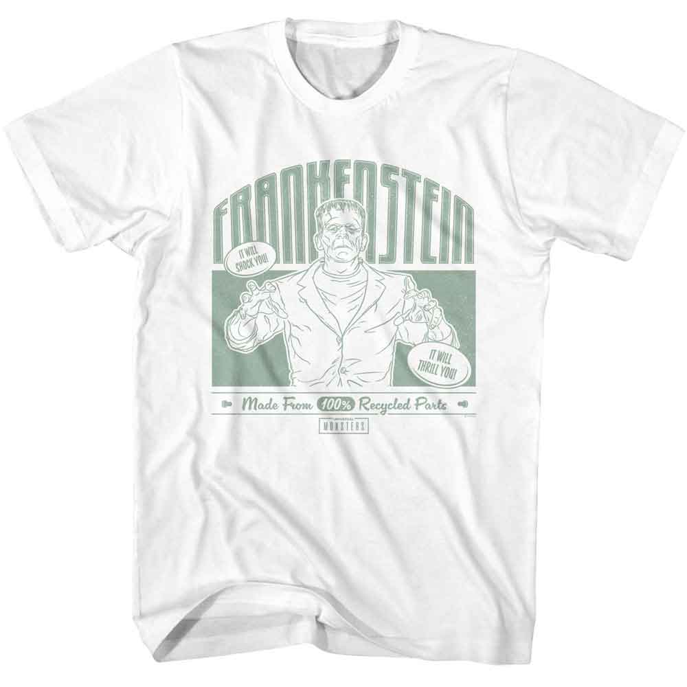 UNIVERSAL MONSTERS-UNIVERSAL MONSTERS RECYCLED PARTS-WHITE ADULT S/S TSHIRT