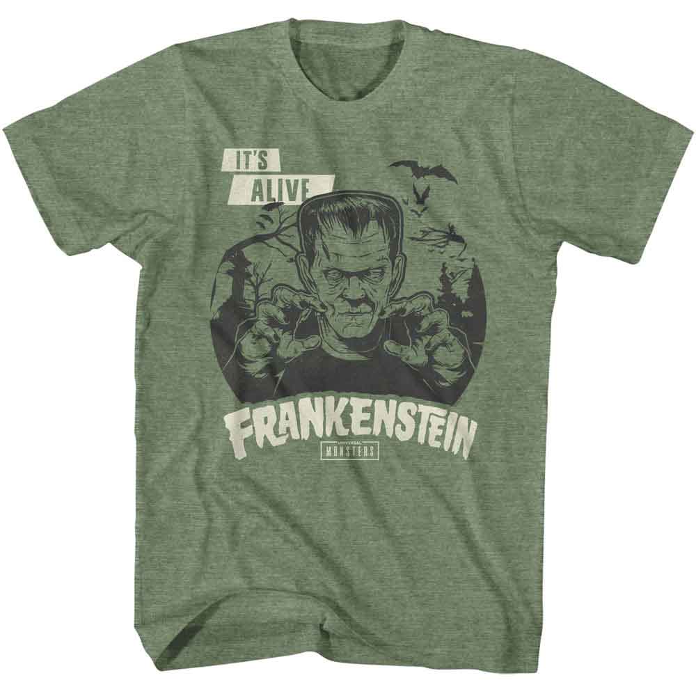 UNIVERSAL MONSTERS-UNIVERSAL MONSTERS ITS ALIVE-MILITARY GREEN HEATHER ADULT S/S TSHIRT