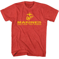 Thumbnail for MARINES-FEW AND PROUD LOGO BRIGHT-RED HEATHER ADULT S/S TSHIRT