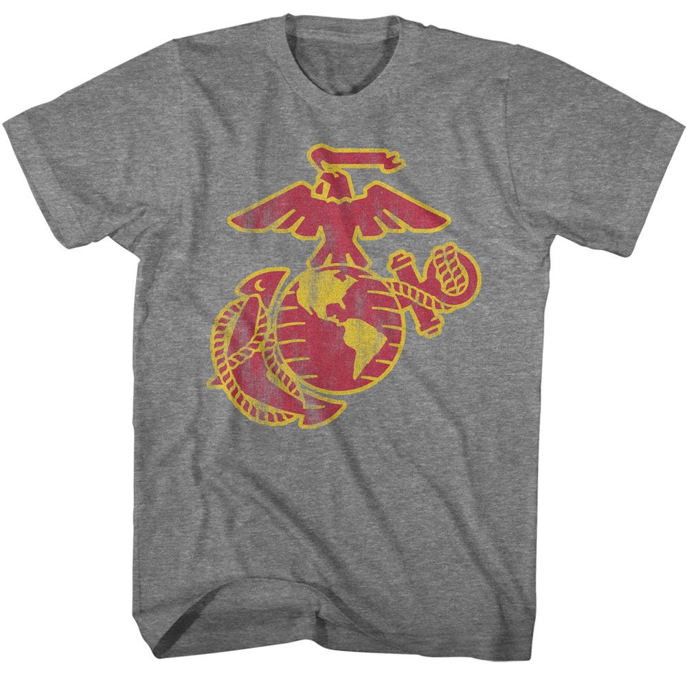 USMC-USMC BRIGHT EAGLE AND GLOBE-GRAPHITE HEATHER ADULT S/S TSHIRT