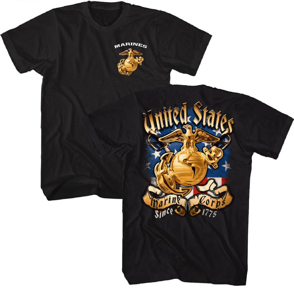 USMC-ENLISTED AND FLAG BLACK ADULT S/S TSHIRT