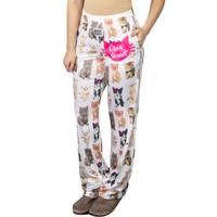 Thumbnail for Waist down photo of model wearing Check Meowt pajama lounge pants front view (white background)
