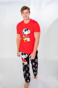 Thumbnail for Image of model walking and wearing Snoopy Joe Cool pajama lounge pants front view (white background)