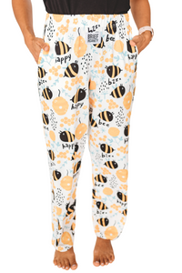 Thumbnail for Waist down photo of model wearing Honey Bee pajama lounge pants front view (white background)