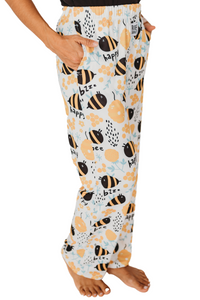 Thumbnail for Waist down photo of model wearing Honey Bee pajama lounge pants side view (white background)