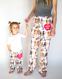Thumbnail for Briefly Kids I Ruff You Pajama Lounge Pants Toddler holding hands with an adult model wearing Adult I Ruff You Pajama Lounge Pants