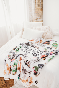 Thumbnail for BRIEF INSANITY Life Is Better with A Dog Throw Blanket laid out on white bed