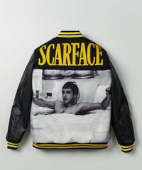 Thumbnail for Scarface PU Varsity Jacket - Black/yellow
