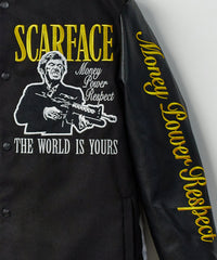 Thumbnail for Scarface PU Varsity Jacket - Black/yellow