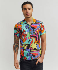 Thumbnail for Trippy Viscose Button-Down Short Sleeve Shirt - Multicolor