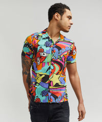Thumbnail for Trippy Viscose Button-Down Short Sleeve Shirt - Multicolor