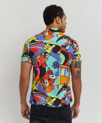 Thumbnail for Trippy Viscose Button-Down Short Sleeve Shirt - Multicolor