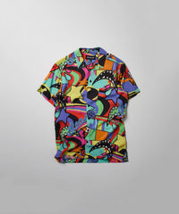 Thumbnail for Trippy Viscose Button-Down Short Sleeve Shirt - Multicolor