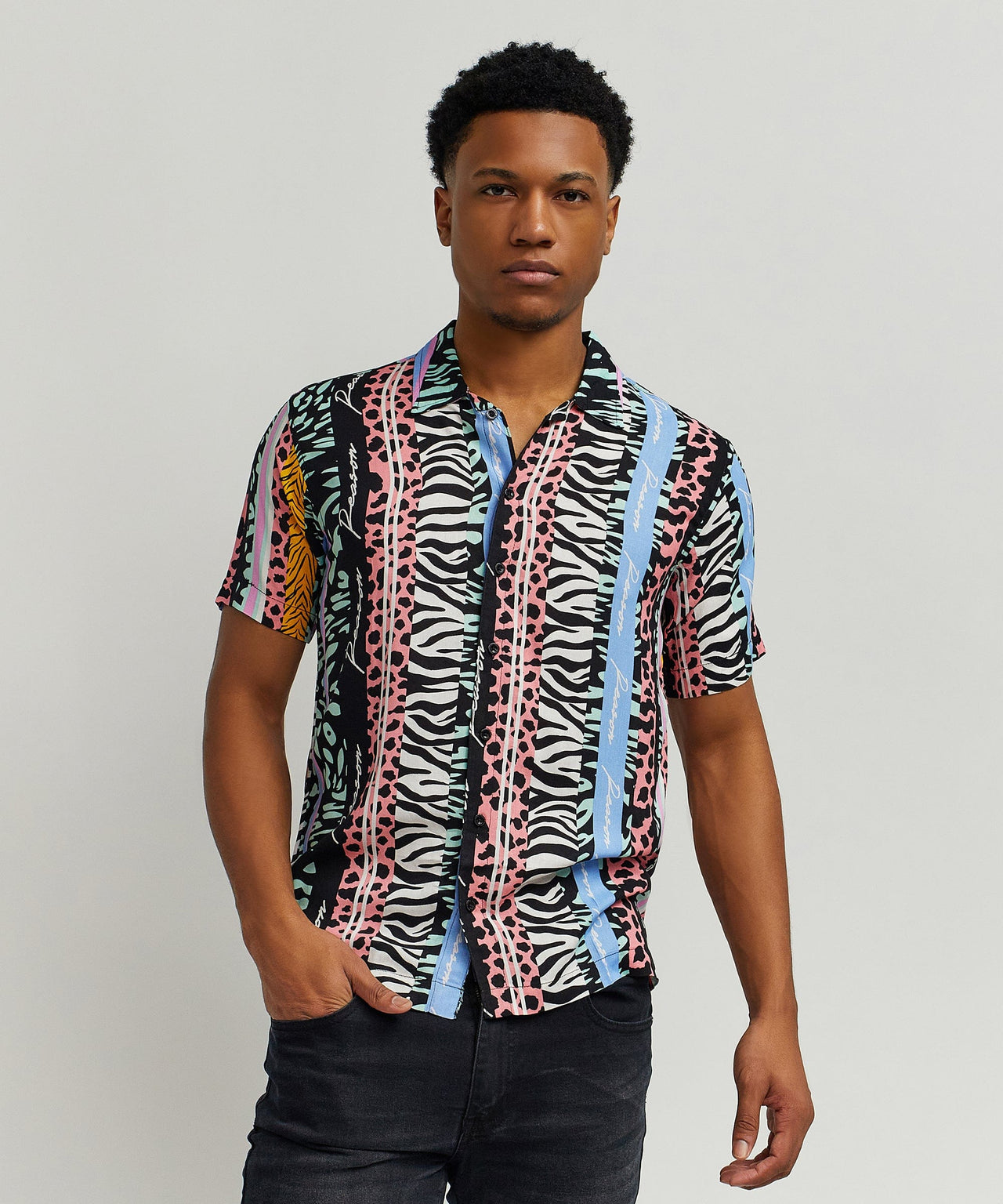 Jungle Fever Button Down Short Sleeve Shirt - Multicolor