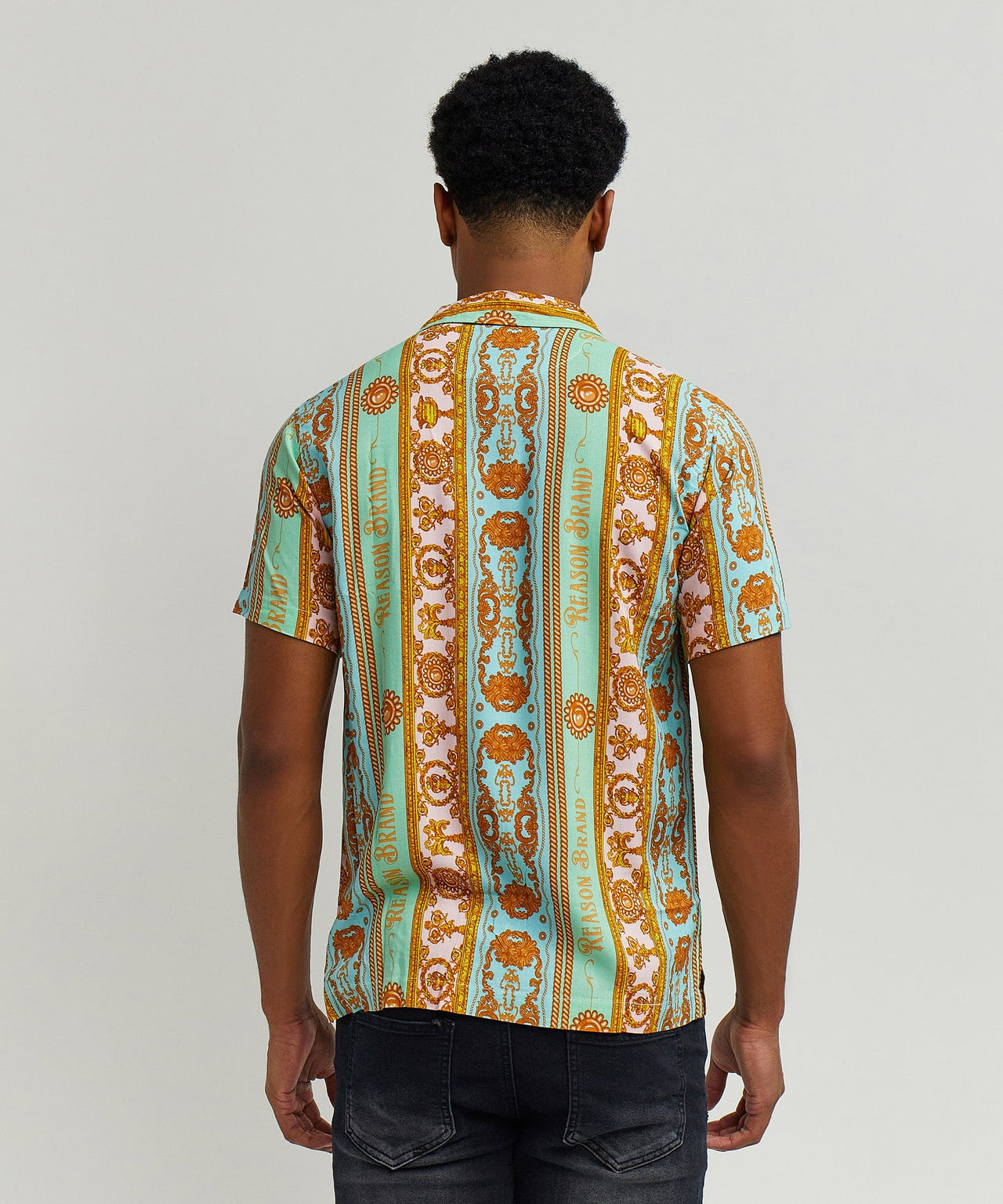 Baroque Viscose Button-Down Short Sleeve Shirt - Multicolor