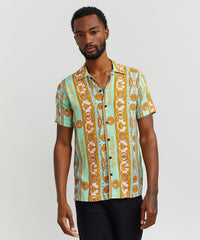Thumbnail for Baroque Viscose Button-Down Short Sleeve Shirt - Multicolor