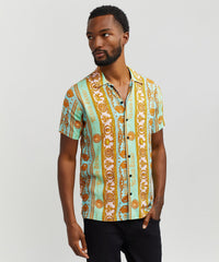 Thumbnail for Baroque Viscose Button-Down Short Sleeve Shirt - Multicolor