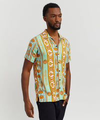 Thumbnail for Baroque Viscose Button-Down Short Sleeve Shirt - Multicolor
