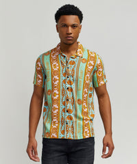 Thumbnail for Baroque Viscose Button-Down Short Sleeve Shirt - Multicolor