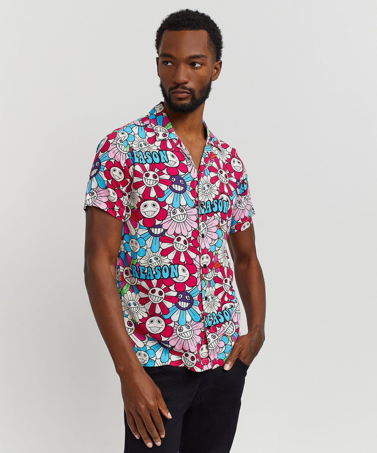 Sunflower Viscose Button-Down Short Sleeve Shirt - Multicolor