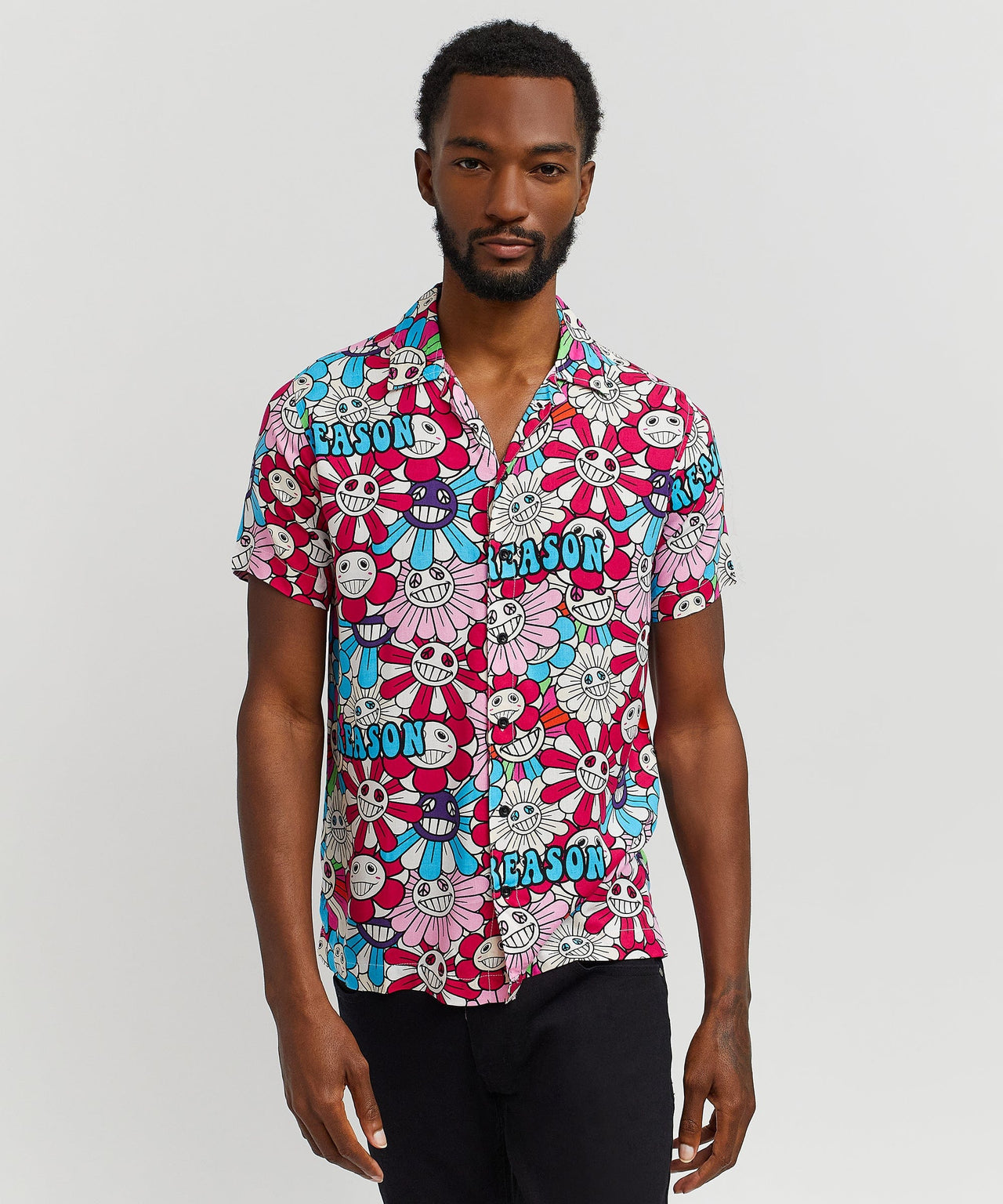 Sunflower Viscose Button-Down Short Sleeve Shirt - Multicolor