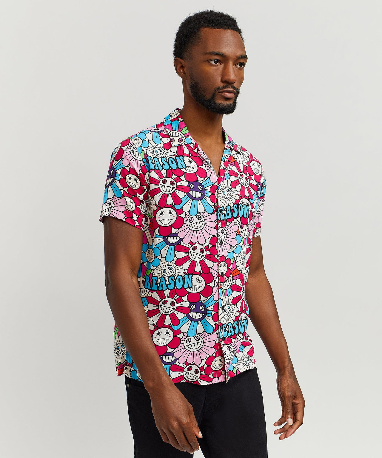 Sunflower Viscose Button-Down Short Sleeve Shirt - Multicolor
