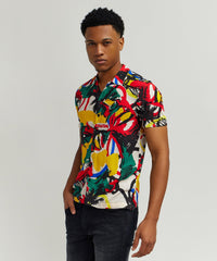 Thumbnail for Abstract Viscose Button-Down Short Sleeve Shirt - Multicolor