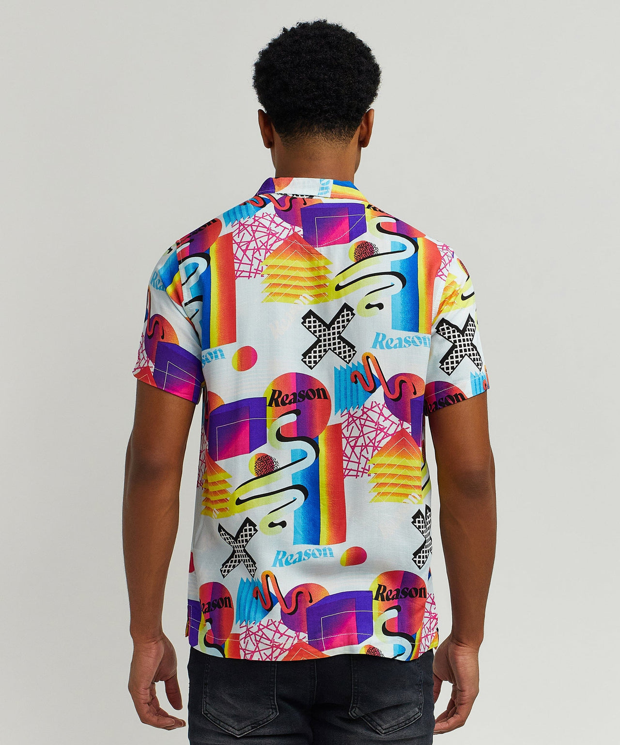 Geo Shape Viscose Button-Down Short Sleeve Shirt - Multicolor