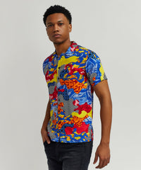 Thumbnail for Wavy Viscose Button-Down Short Sleeve Shirt - Multicolor