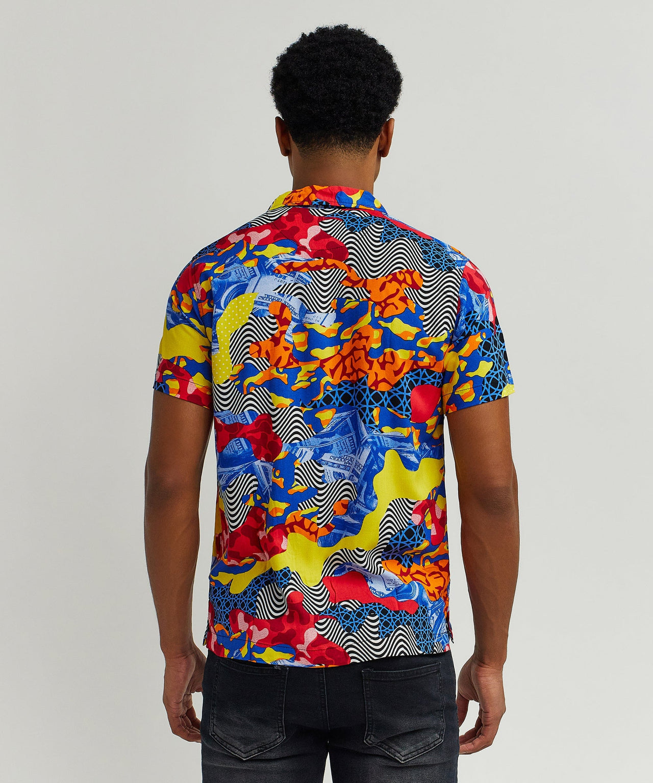 Wavy Viscose Button-Down Short Sleeve Shirt - Multicolor