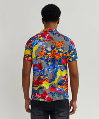 Thumbnail for Wavy Viscose Button-Down Short Sleeve Shirt - Multicolor