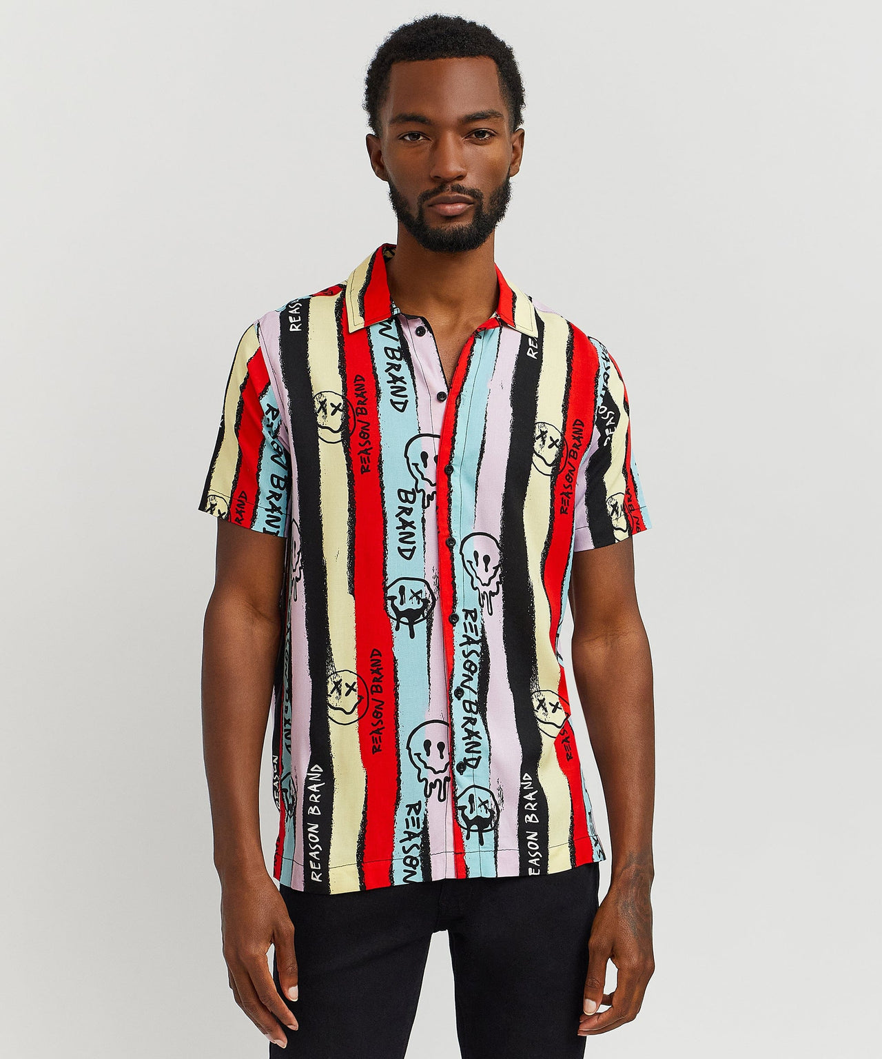 Graffiti Viscose Button-Down Short Sleeve Shirt - multicolor - Multi 2