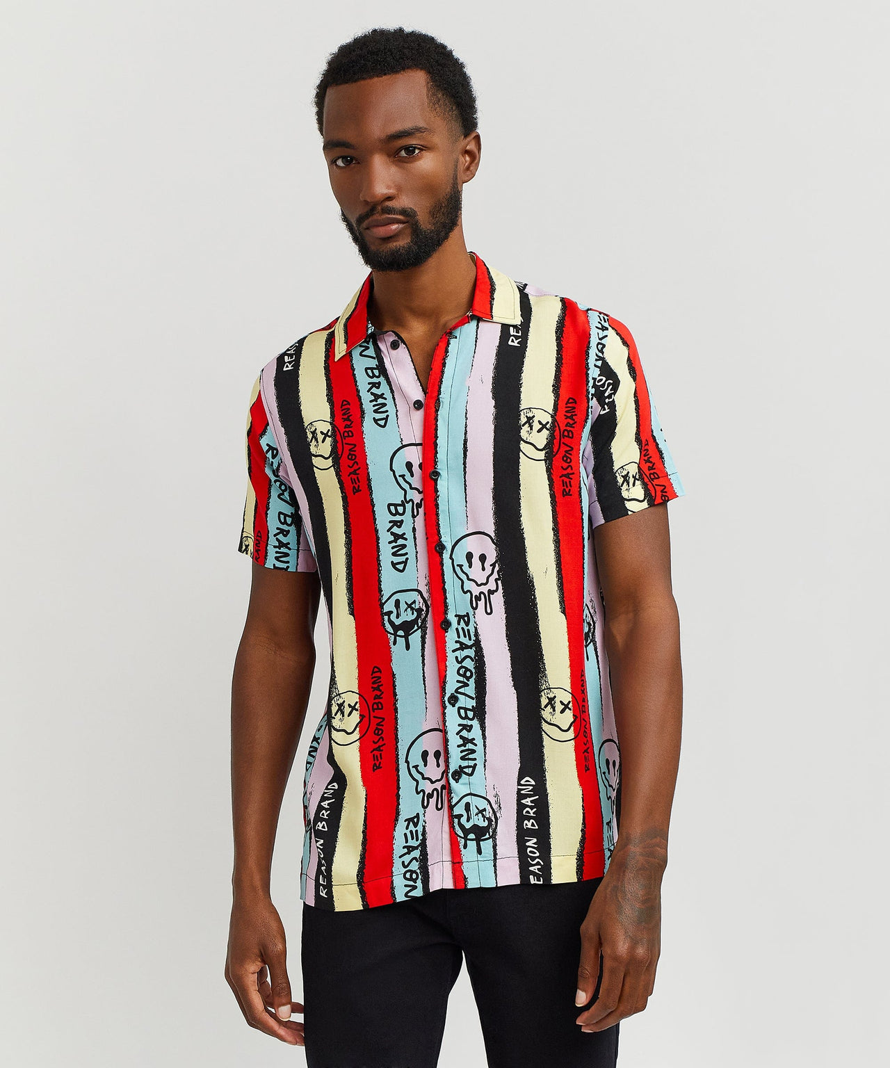 Graffiti Viscose Button-Down Short Sleeve Shirt - multicolor - Multi 2