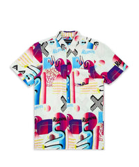 Thumbnail for Geo Shape Viscose Button-Down Short Sleeve Shirt - Multicolor