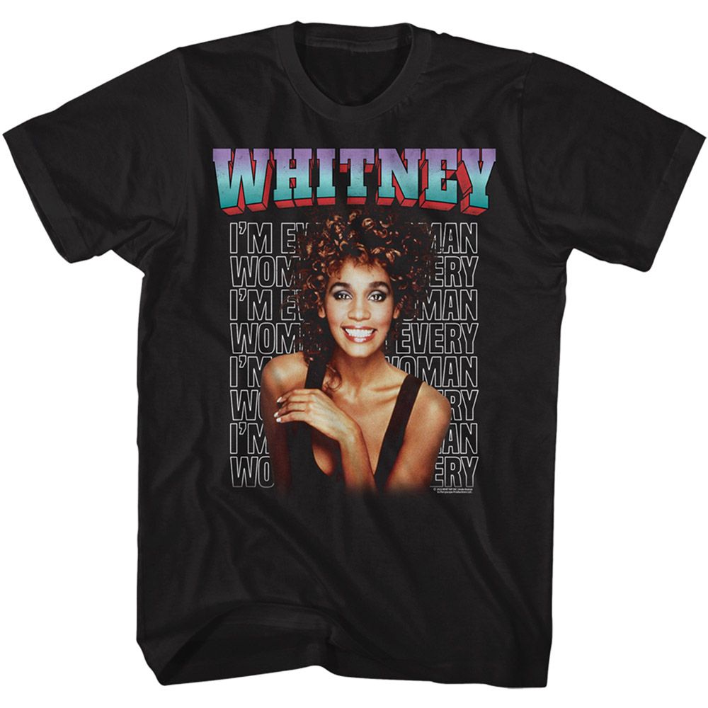 WHITNEY HOUSTON-WHITNEY EVERY WOMAN STACKED BLACK ADULT S/S TSHIRT